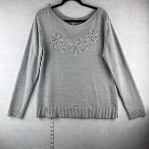 New York & Company XL Sweater Knit Snowflake Beaded Embellished Sparkle Floral